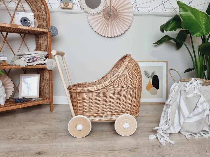 Wiklibox natural wicker & beech wood doll's pram in NATURAL color. Unpainted! | Etsy (US)