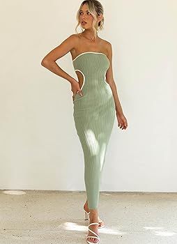 Women Cutout Backless Maxi Dress Spaghetti Strap Cocktail Bodycon Long Dresses Floral Print Sexy ... | Amazon (US)
