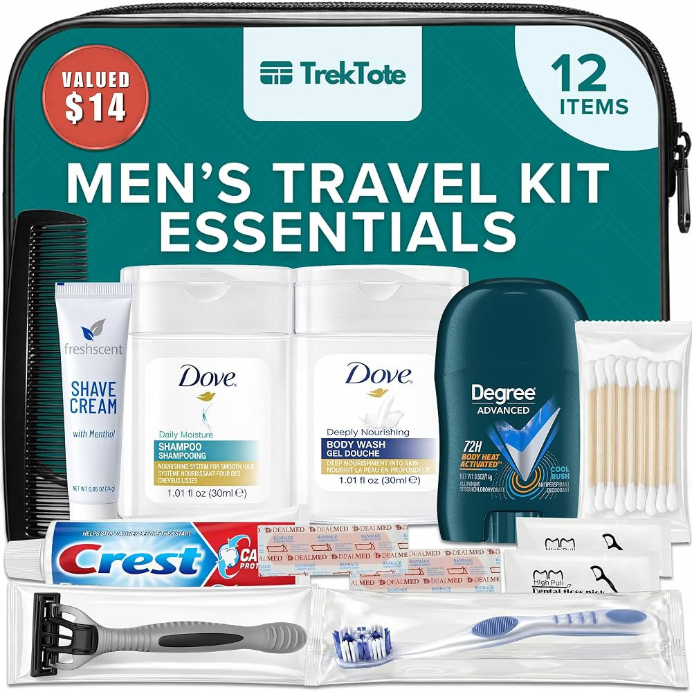TrekTote 12-Piece Men\u2019s Travel Toiletry Kit \u2013 Premium Brand-Name Shampoo, Conditioner, ... | Amazon (US)