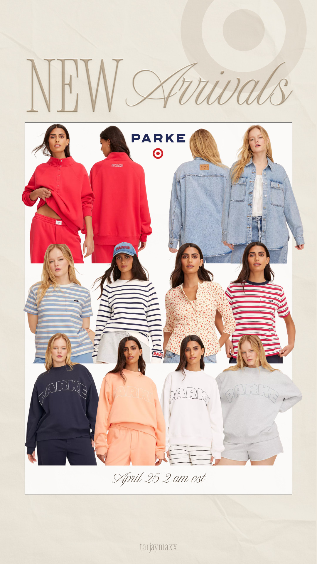 Parke x Target tops are about to go viral… the striped tees, easy layers, and THE crewnecks everyone loves are included in this drop and yes—they’re Target exclusive. Dropping April 25 at 2am CST online so be ready.
spring outfits 2026, country concert outfits, spring dresses, date night outfits, vacation outfits beach, business casual workwear, work outfits, plus size fashion, summer outfits, travel outfits, oversized sweatshirts, casual tops, everyday outfits, parke, parke x target 

 #LTKgrwm #LTKootd #LTKSeasonal