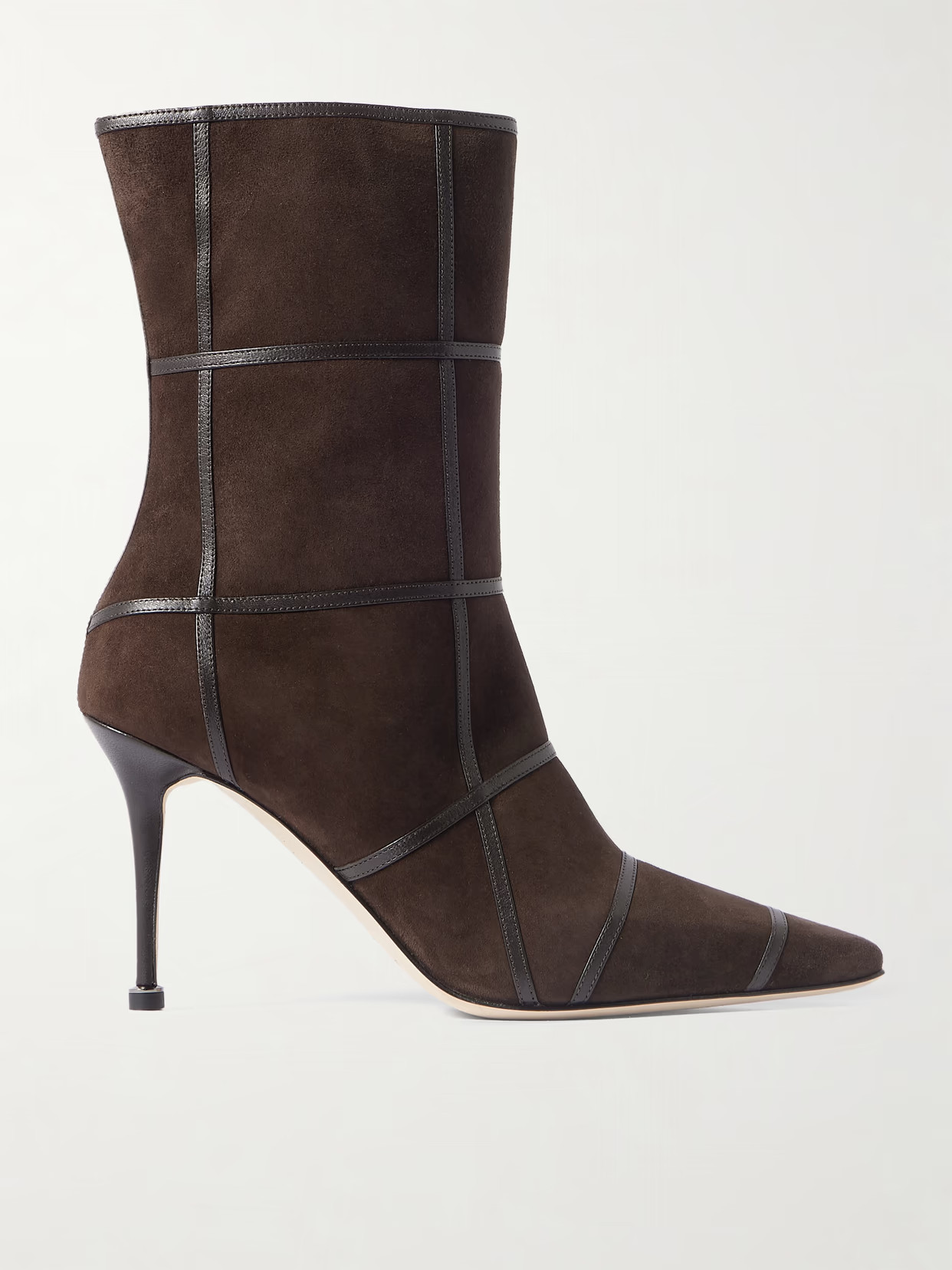 Manolo Blahnik - Trulonapla 90 Leather-trimmed Suede Ankle Boots - Brown | NET-A-PORTER (US)