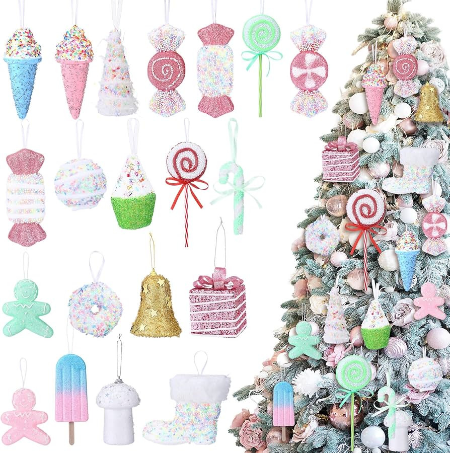 20 Pcs Large Pastel Christmas Candy Ornaments Christmas Tree Foam Ornaments Bulk Lollipops Ginger... | Amazon (US)