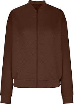 Fleece Jackets for Women Lightweight Zip Up Cropped Bomber Jacket 2025 Fall Casual Loose Long Sle... | Amazon (US)