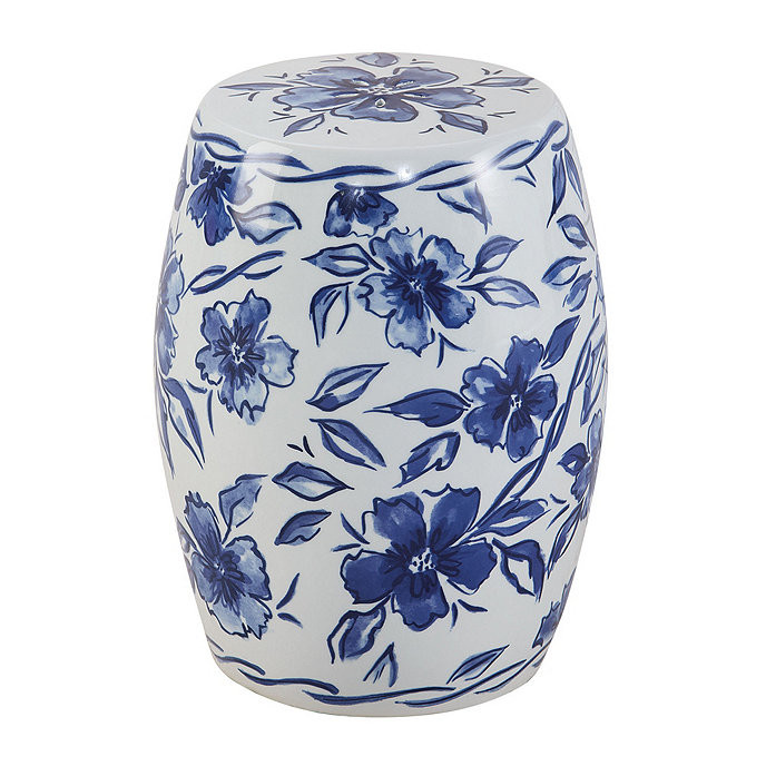Justine Floral  Garden Stool Ceramic White & Taupe Chinoiserie | Ballard Designs, Inc.