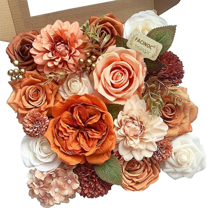 Orange Roses Artificial Flowers Fall Fake Flower Bulk for DIY Wedding Bouquet Bridal Baby Shower ... | Amazon (US)