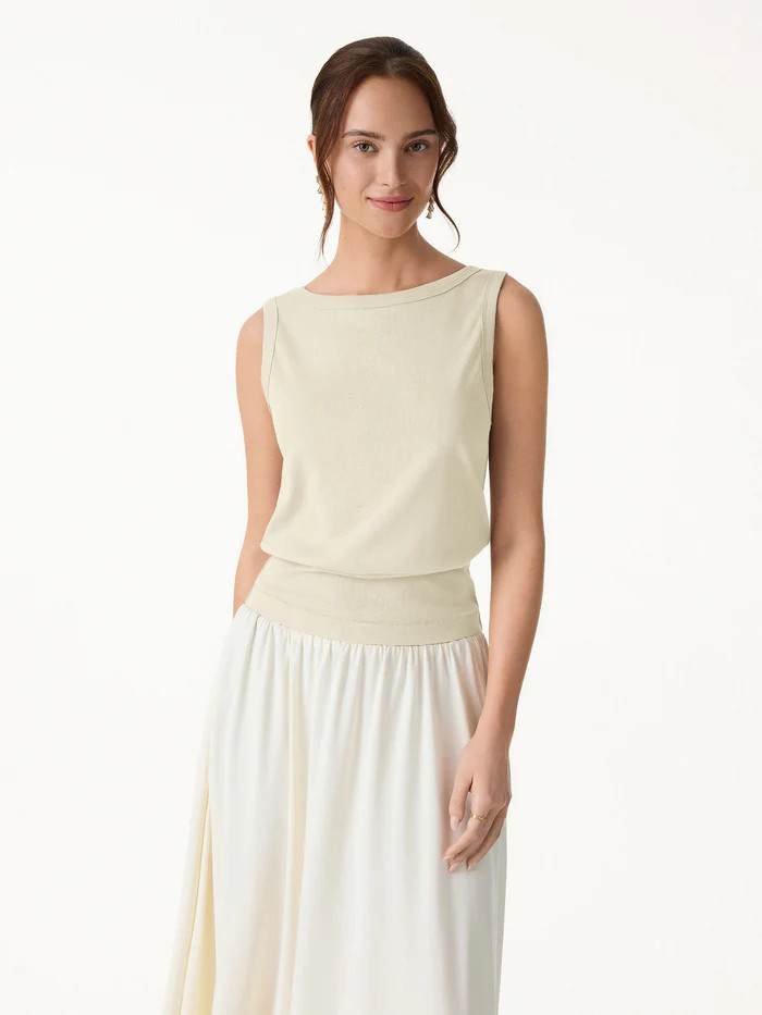 Cotton-Linen Blend Reversible Boatneck Low Back Top | OGLmove