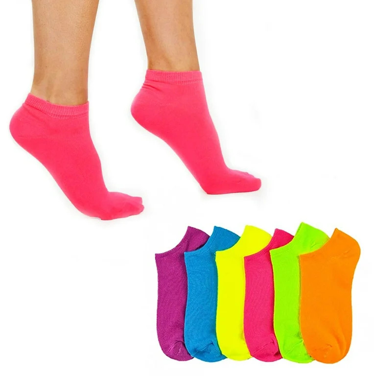 6 Pairs Women Ankle Sports Socks Neon Colorful No Show Low Cut US 9 11 Fashion | Walmart (US)