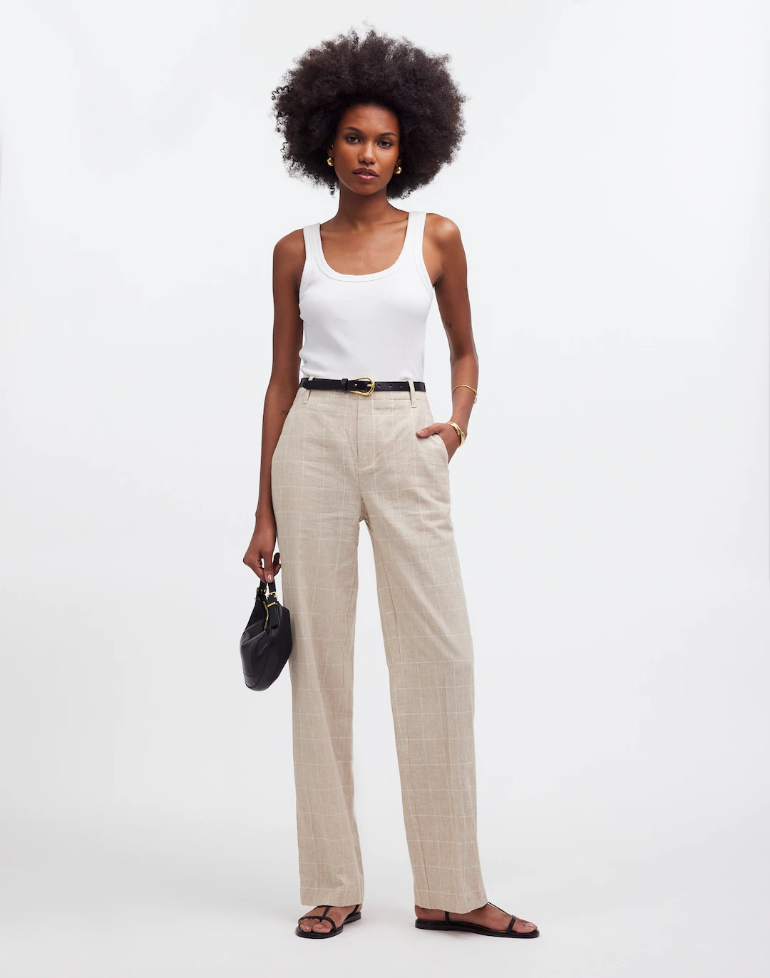 Mid-Rise Straight Pants in Plaid Linen Blend | Madewell