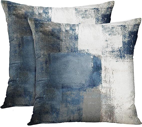 Emvency Set of 2 Throw Pillow Covers Modern Abstract Painting Blue White and Gray Decorative Pill... | Amazon (US)