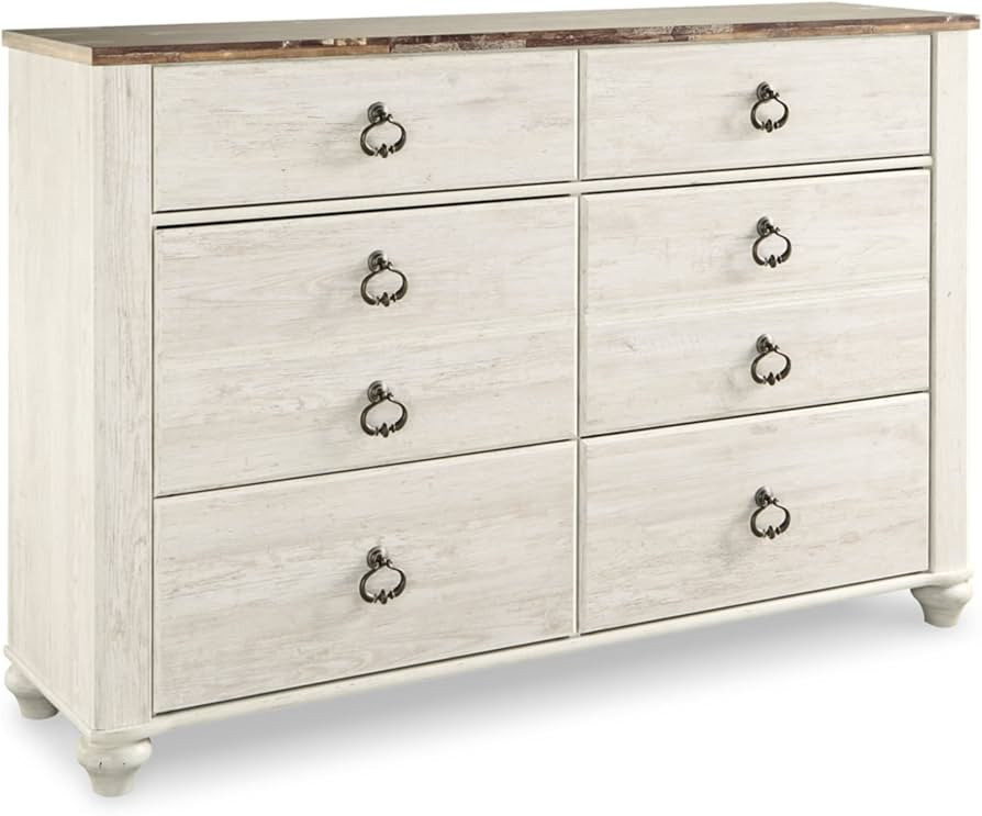 Signature Design by Ashley Willowton Coastal Cottage 6 Drawer Dresser with Faux Plank Top, Whitew... | Amazon (US)