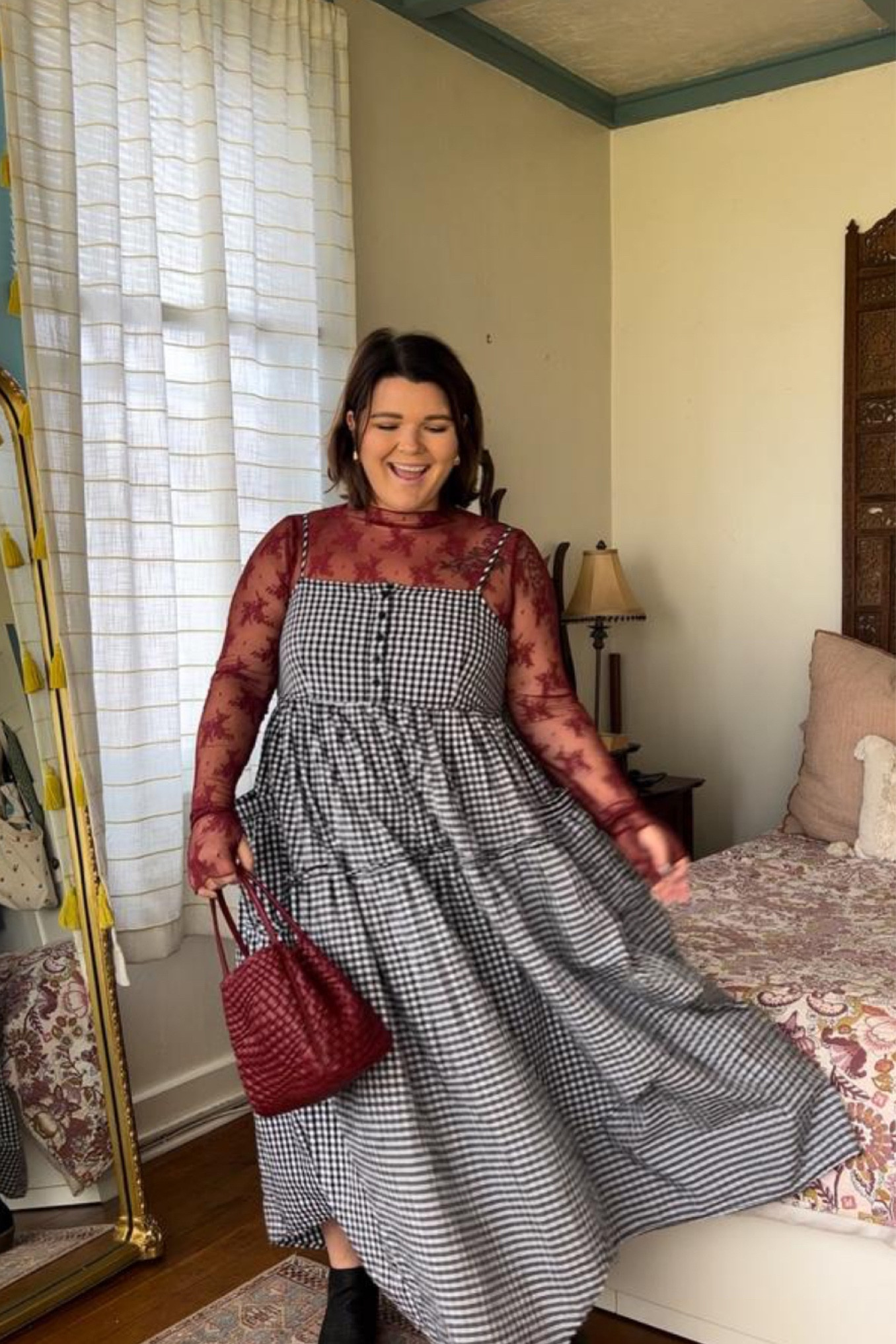 It’s giving cute fall witchy midsize pregnant cutie vibes. Love this layering top from free people so much! Wearing size large (also linking the aerie one that’s half the price - I would get XL), and this super cute flowy dress from urban outfitters in size XL. My fav new red Anthropologie bag and these old booties from target  

#LTKbump #LTKmidsize #LTKSeasonal