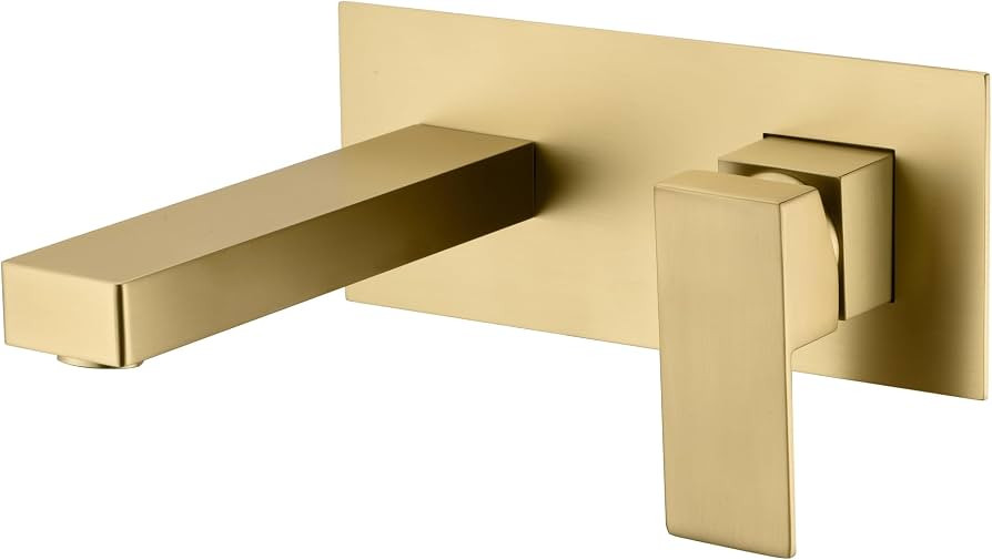 SUMERAIN Brushed Gold Wall Mount Bathroom Faucet Single Handle Vessel Sink Faucet Includes Brass ... | Amazon (US)