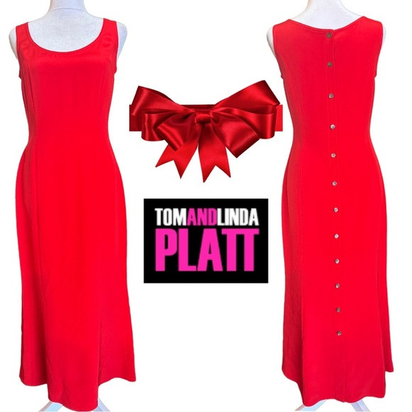 Tom And Linda Platt Red Designer Sleeveless Maxi Formal Valentine Dress 6 Button | Poshmark