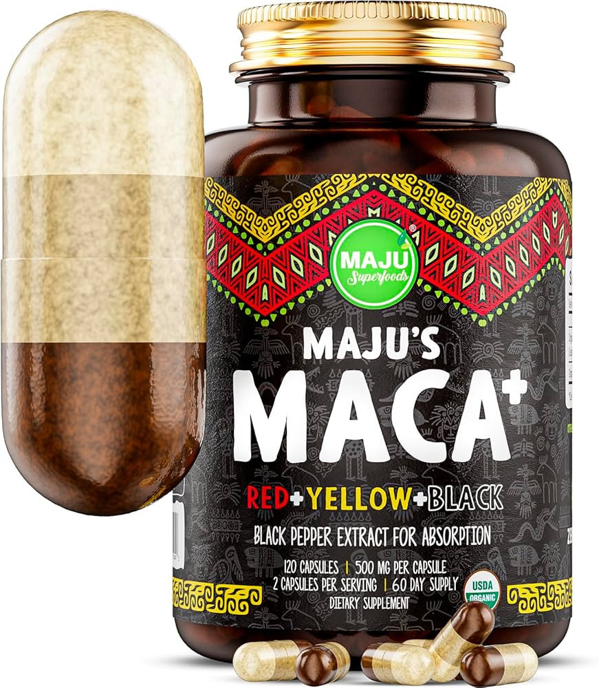 Maju Superfoods 4-in-1 Maca Root Capsules, Organic Black, Yellow & Red Roots w Black Pepper Extra... | Amazon (US)