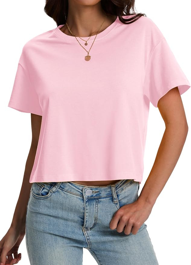 SMENG Women's Workout Crop Tops UPF50+ Cotton Soft Breathable Tshirt Loose Short Sleeve Yoga Athl... | Amazon (US)