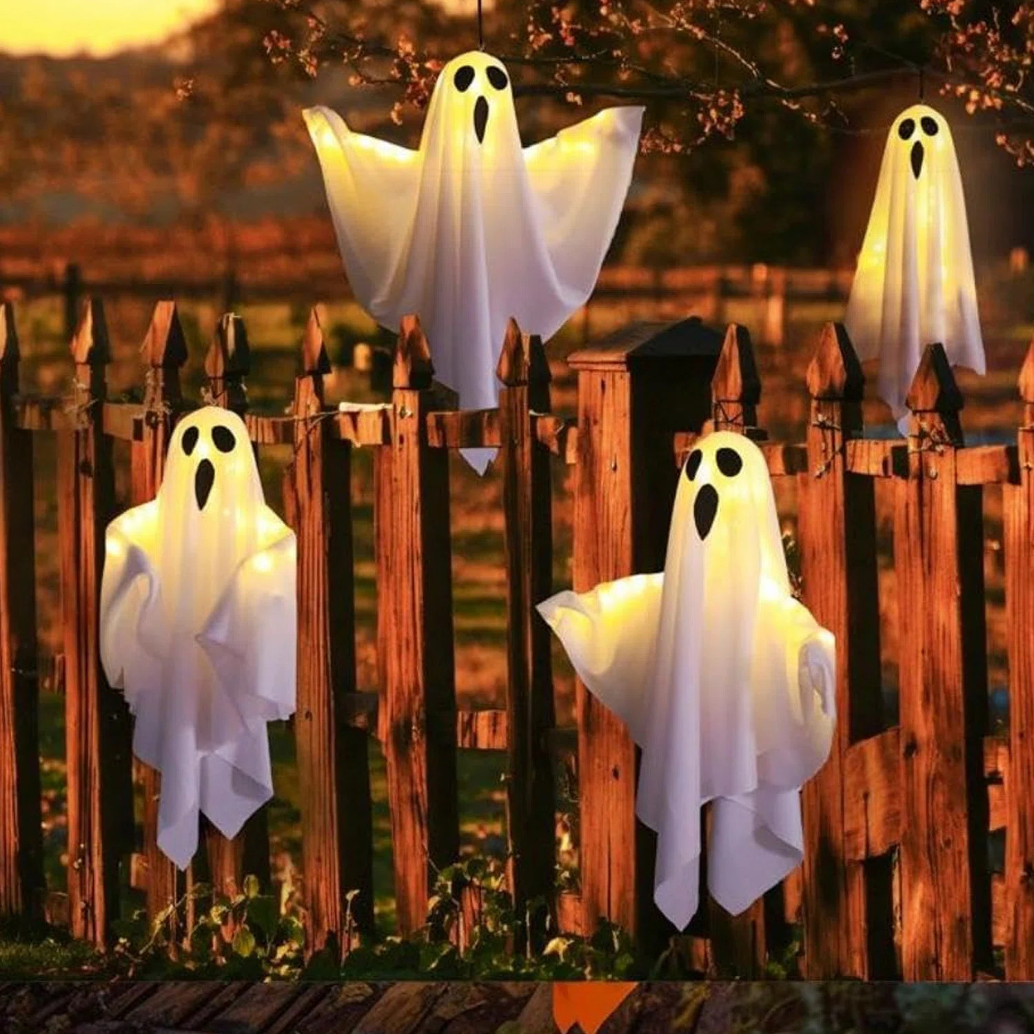 The Holiday Aisle® 4-Pack Halloween Ghost with Lights - Battery Powered Hanging Decor, Spooky Gl... | Wayfair North America