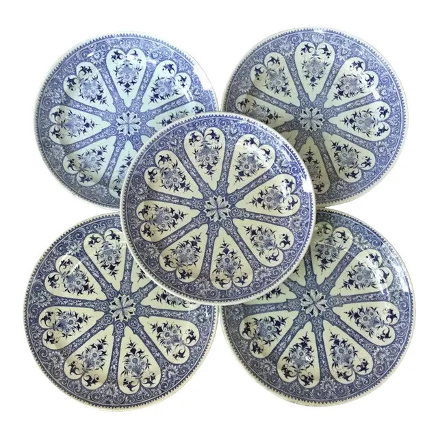 19th Century French Blue and White Faience Dinner Plate Sarreguemines | Chairish