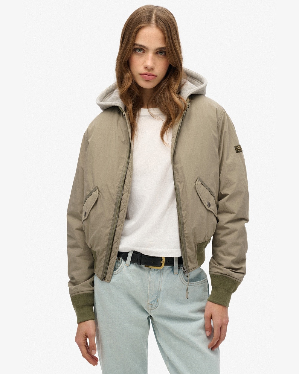 Superdry - Hooded Ma1 Bomber Jacket - Coats & Jackets (Light Khaki Green) Hooded Ma1 Bomber Jacket | THE ICONIC (AU & NZ)