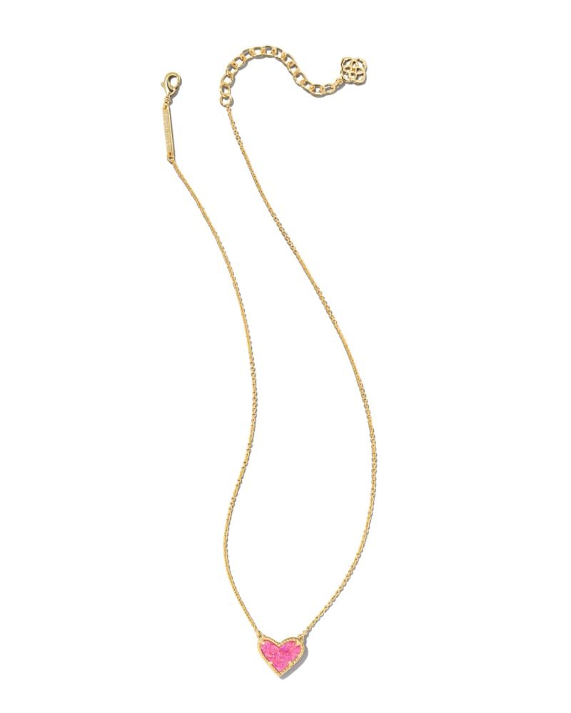 Ari Heart Gold Pendant Necklace in Pink Kyocera Opal | Kendra Scott