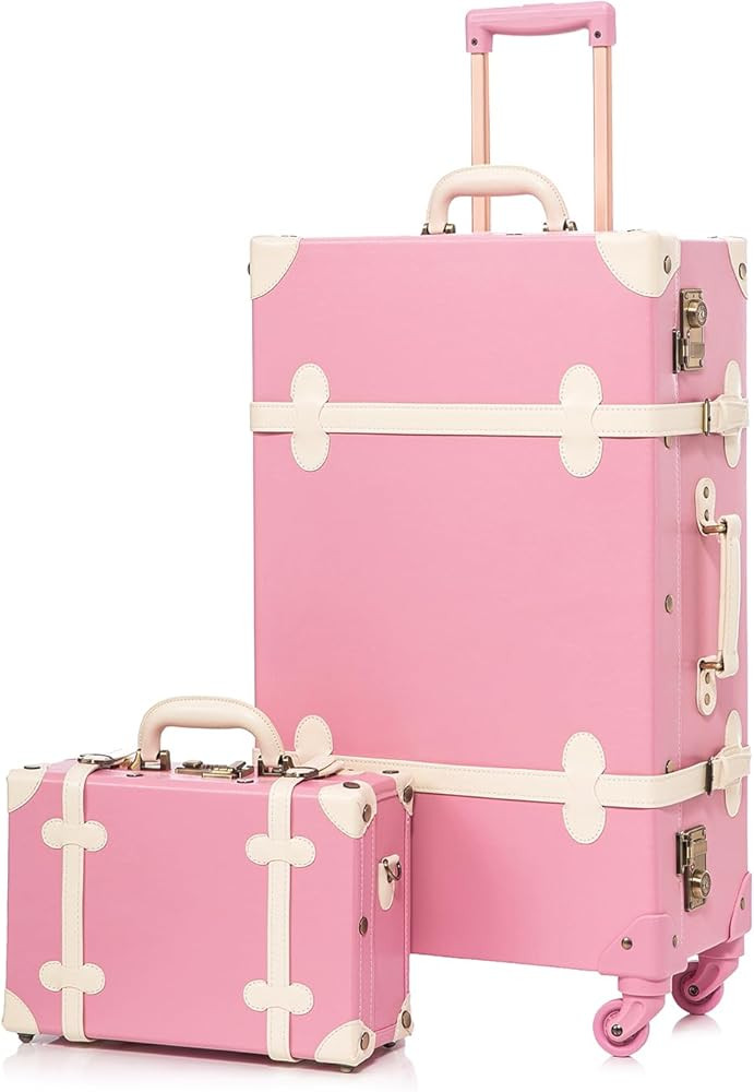 UNIWALKER Vintage Pink Luggage Set, 2 Piece Handcraft Leather Suitcase, Amazon Suitcase, Amazon ... | Amazon (US)