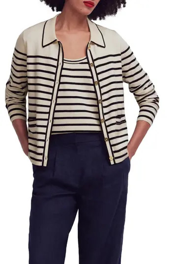 Boden Liz Stripe Collar Cardigan in Ivory/Navy at Nordstrom Rack, Size Small | Nordstrom Rack