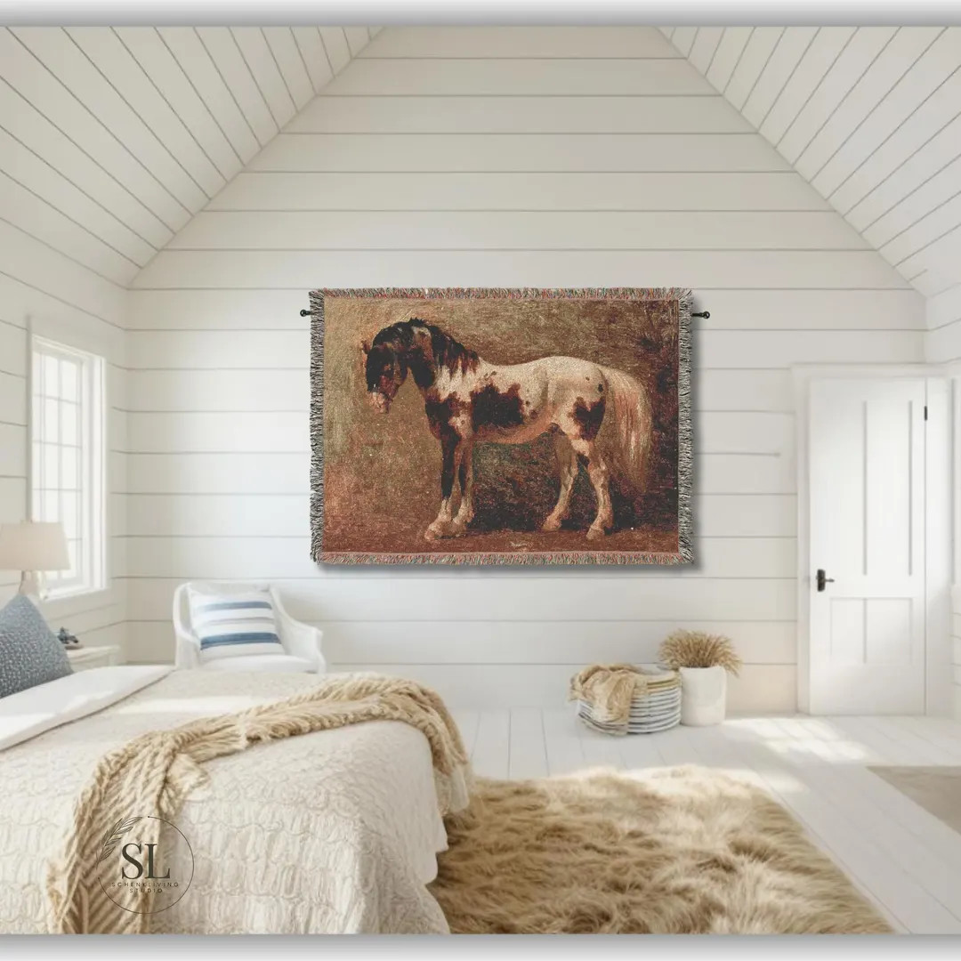 Vintage Paint Horse Art Woven Blanket Large Wall Tapestry Modern Farmhouse Cottage Neutral Home D... | Etsy (US)