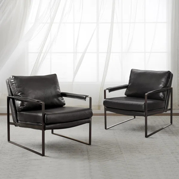 Eisenman 27.09'' W Leather Upholstered Accent Armchair | Wayfair North America