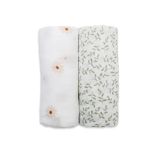 Lulujo Cotton Muslin Swaddles 2 Pack in Daisy/greenery at Nordstrom, Size Large | Nordstrom