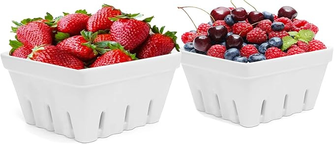 Qlans Ceramic Berry Basket,2-piece setSquare Fruit Bowl With Holes, 5.7" Colander For Kitchen, Cu... | Amazon (US)