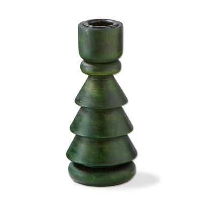 tag Small Green Wood Tree Taper Candle Holder for Christmas 2.25x2.25x5.75 in Decorative Taper Holders | Target
