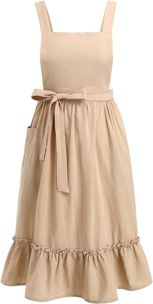 OBEEII Cotton Linen Apron for Women Girls Vintage Baking Cooking Gardening Work Apron Pinafore Dr... | Amazon (US)