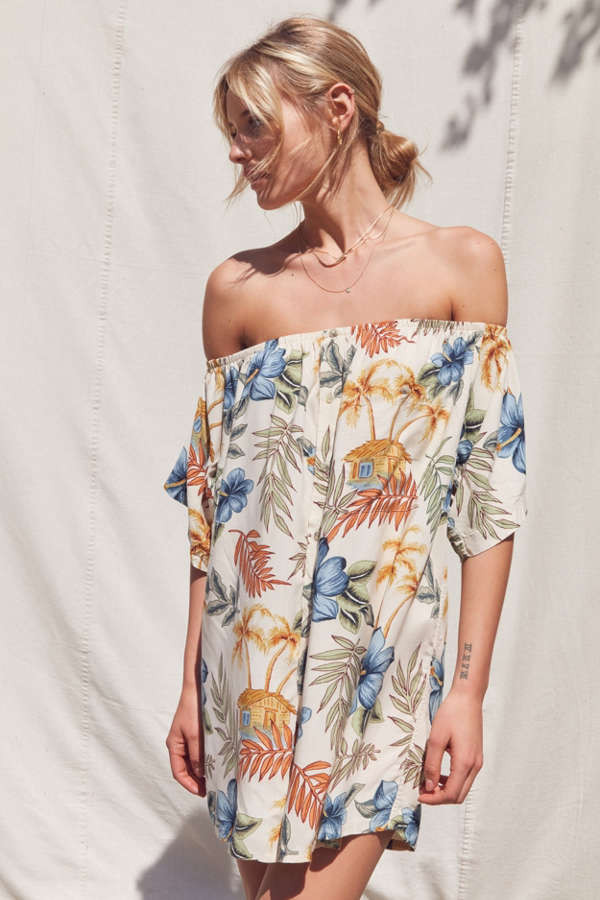Urban Renewal Remade Tropical Print Off-The-Shoulder Dress | Urban Outfitters US