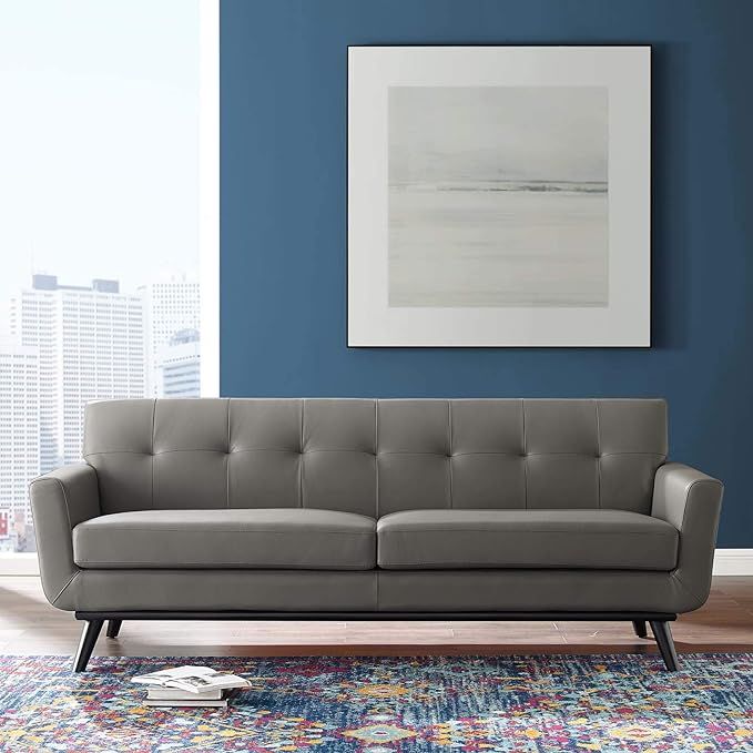 Modway Engage Top-Grain Leather Living Room Lounge Sofa in Gray | Amazon (US)