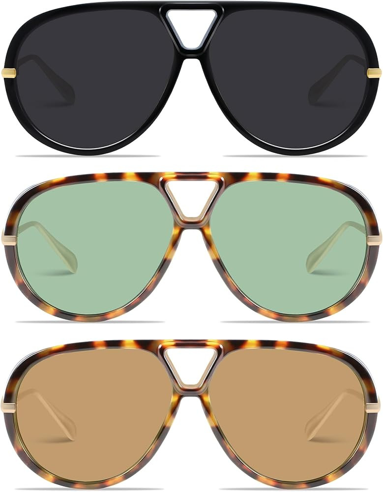GRFISIA Retro Aviator Sunglasses for Women Men Trendy Oversized Round Sun Glasses Vintage Shield ... | Amazon (US)