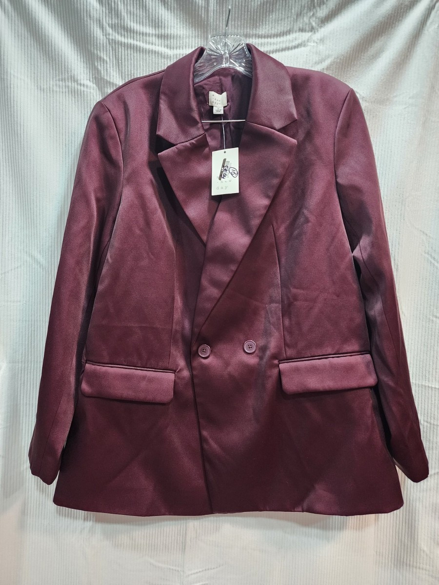 A New Day Womens Structured Satin Double Breasted Burgundy Blazer Size Medium M | eBay US
