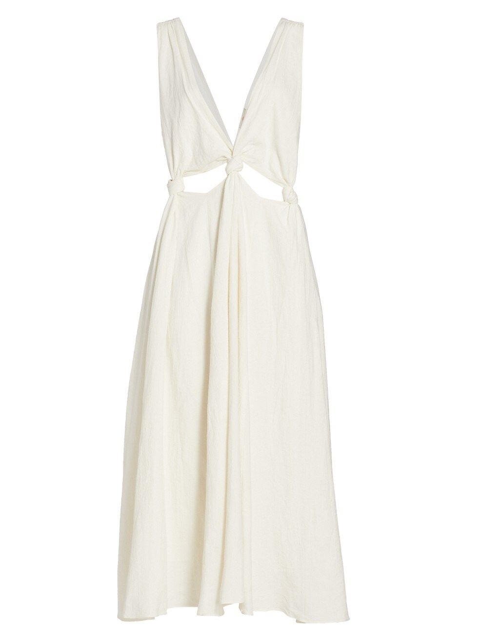 Knotted Cut-Out Linen-Blend Midi-Dress | Saks Fifth Avenue