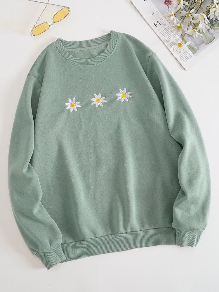 Floral Embroidery Thermal Lined Sweatshirt | SHEIN
