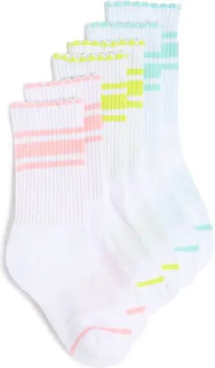 Zella Girl Kids' Peek-A-Boo Assorted 3-Pack Stripe Scallop Crew Socks | Nordstrom | Nordstrom