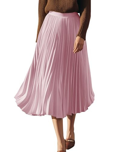 GRACE KARIN Womens Stretchy A Line Pleated Long Maxi Chiffon Skirt Dark Rose Pink L | Amazon (US)