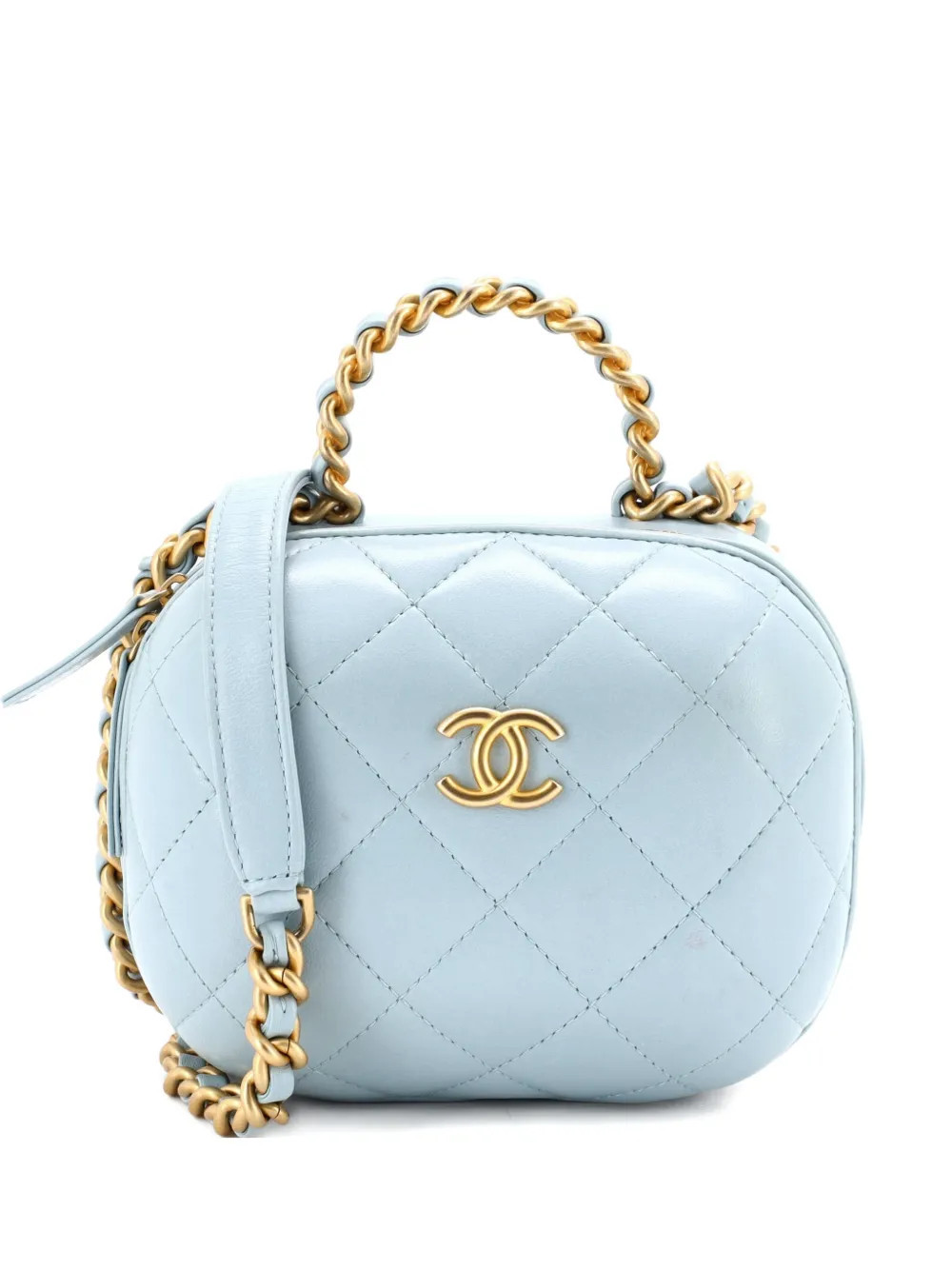 CHANEL Pre-Owned CC Bubble Top Handle Vanity Case with Chain Quilted Lambskin Small satchel - Blue | Farfetch Global