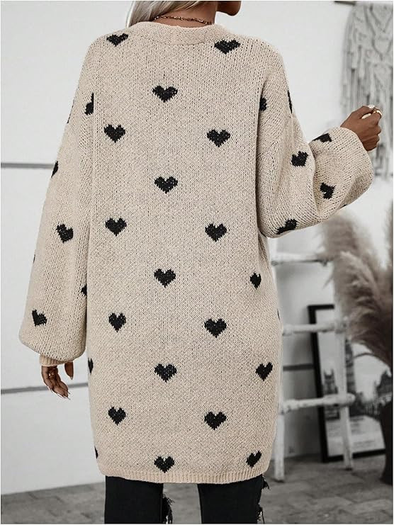 SOLY HUX Women's Long Sleeve Cardigan Sweaters Heart Print Open Front Knit Fall Outerwear Coat | Amazon (US)