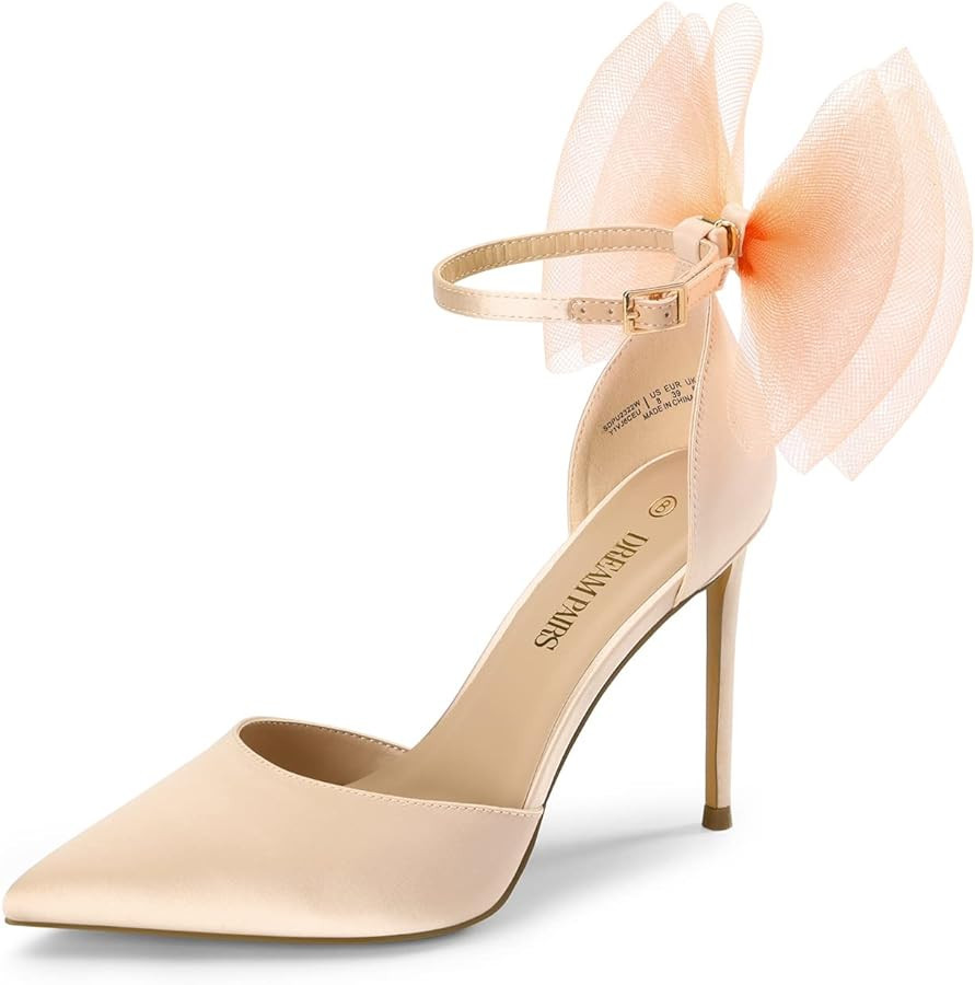 DREAM PAIRS Women's High Heels Strappy Closed Toe Stiletto Pointed Toe Mesh Bows Ankle Strap D'Or... | Amazon (US)