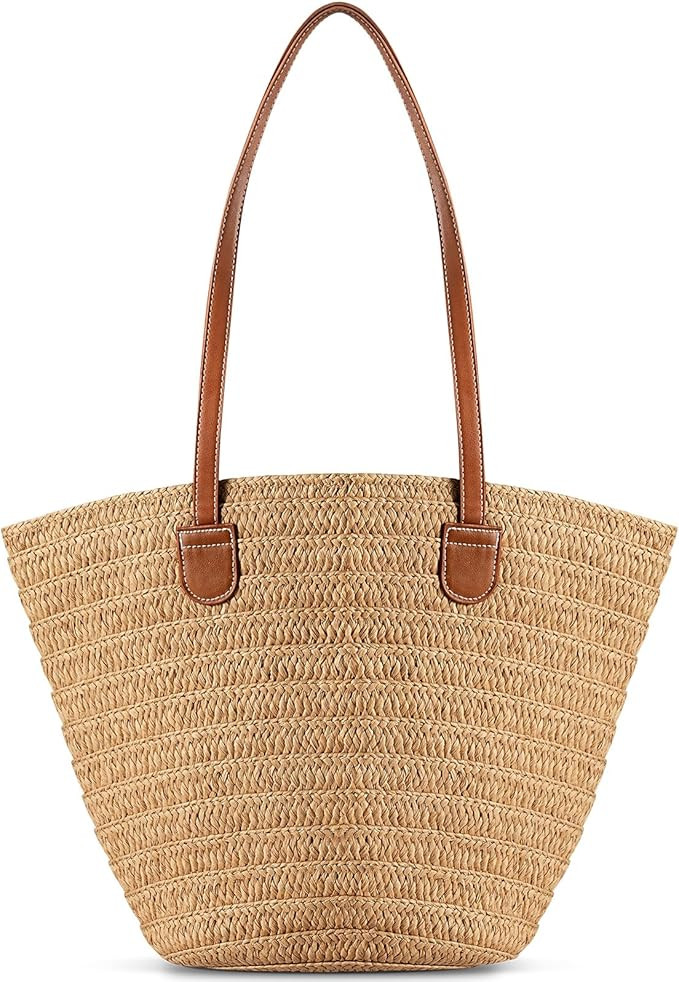 Pleneal Straw Beach Bags for Women - Women Beach Handmade Woven Tote Bag, Summer Mesh Hollow Shou... | Amazon (US)