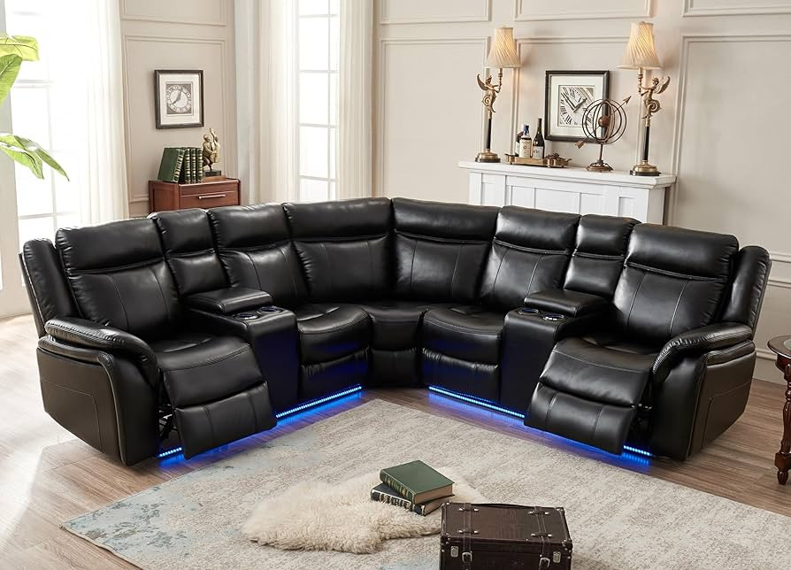 Power Recliner Sectional Sofa Couches with LED Lights for Living Room, Faux Leather Wall Hugger R... | Amazon (US)