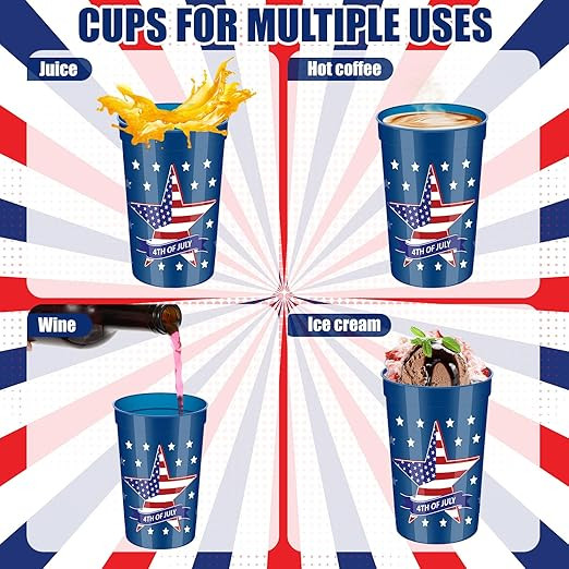 meekoo 32 Pcs Patriotic Plastic Cups 16 oz 4th of July Tumblers Labor Day Cup Red White and Blue ... | Amazon (US)