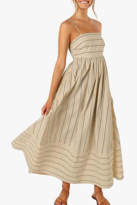 Neutral striped midi dress, beach dress, summer dress, sundress 

#LTKFindsUnder50 #LTKOver40 #LTKFindsUnder100
