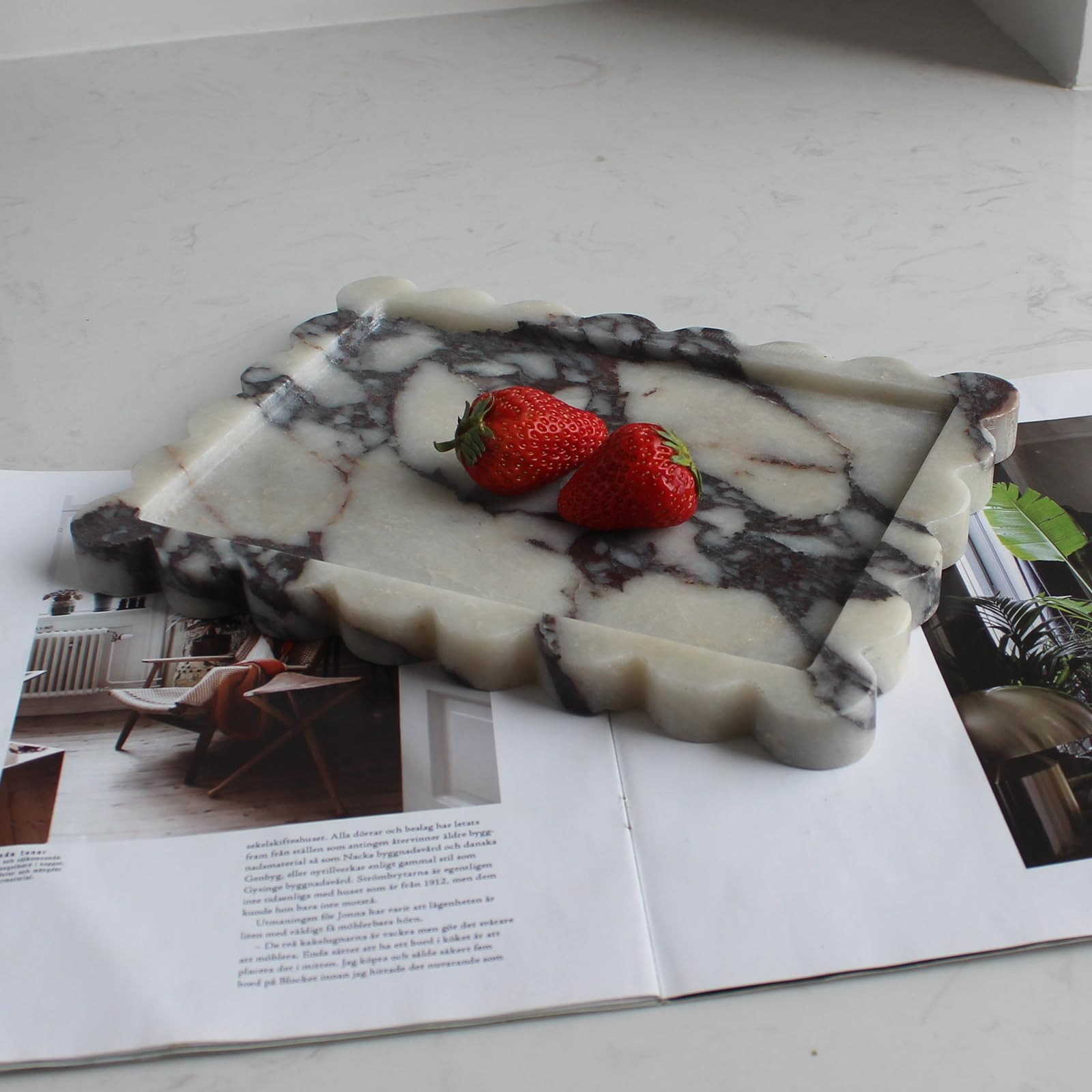 Natural Luxury Scalloped Marble Tray 10.8"x8", Rectangle Vanity Tray for Bathroom Kitchen Counter... | Amazon (US)