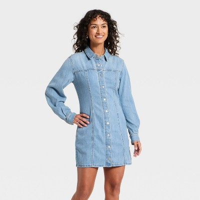 Women's Long Sleeve Mini Denim Shirtdress - Universal Thread™ Light Wash 00 | Target