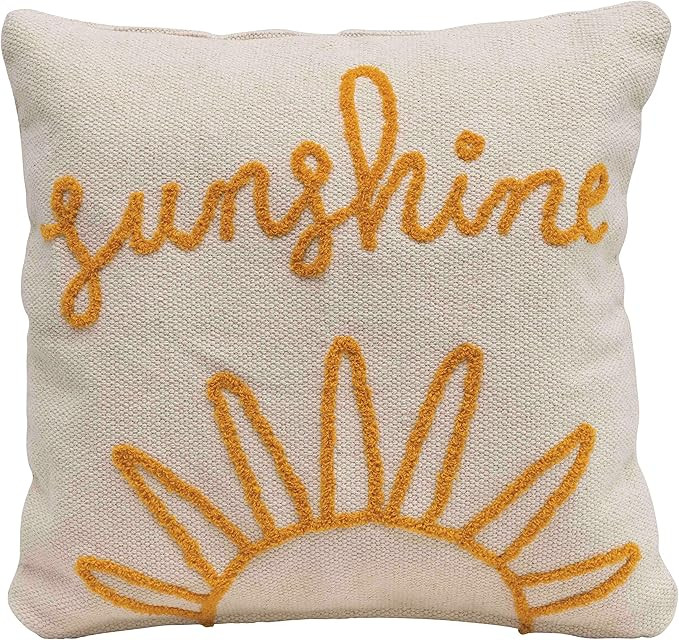 Creative Co-Op Sunshine Embroidered Square Cotton Pillow, 1 Count (Pack of 1), Mustard | Amazon (US)