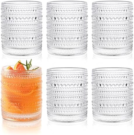 Hobnail Drinking Glasses Set of 6,12oz Vintage Glassware Embossed Vintage Water Cups Cocktail Gla... | Amazon (US)